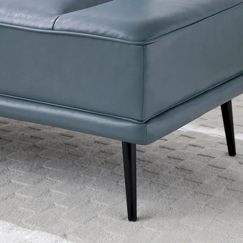 Banco tapizado en cuero sintético azul/verde/gris con bandeja lateral giratoria 360°, patas de metal, 1 asiento