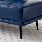 Banco tapizado en cuero sintético azul/verde/gris con bandeja lateral giratoria 360°, patas de metal, 1 asiento