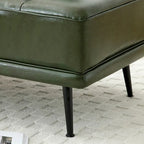 Banco tapizado en cuero sintético azul/verde/gris con bandeja lateral giratoria 360°, patas de metal, 1 asiento