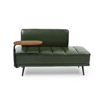 Banco tapizado en cuero sintético azul/verde/gris con bandeja lateral giratoria 360°, patas de metal, 1 asiento