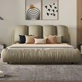 Cama Queen tapizada de terciopelo gris piedra/beige/gris/blanco con cabecera de gran tamaño, para 1 persona