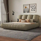Cama Queen tapizada de terciopelo gris piedra/beige/gris/blanco con cabecera de gran tamaño, para 1 persona
