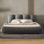 Cama Queen tapizada de terciopelo gris piedra/beige/gris/blanco con cabecera de gran tamaño, para 1 persona